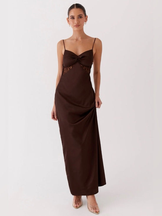 Peppermayo Dresses & Skirts - Peppermayo Brown Maxi Slip Dress with Lace Insets